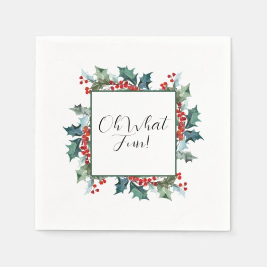Serviette En Papier Oh What Fun Holly et Berries (Devant)