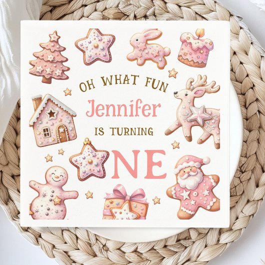 Serviette En Papier Oh What Fun Pink Cookies Christmas 1st Birthday
