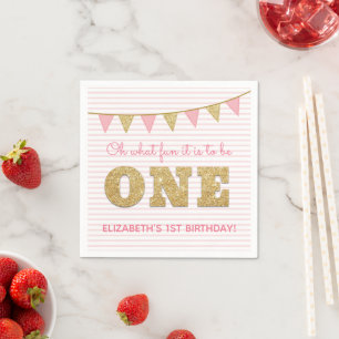 Serviette En Papier Oh What Fun to be ONE Pink & Gold First Birday