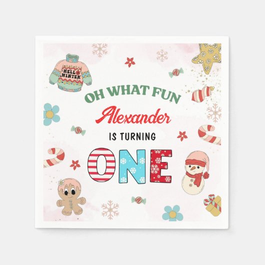 Serviette En Papier Oh What Fun Winter Noël 1er Anniversaire (Devant)