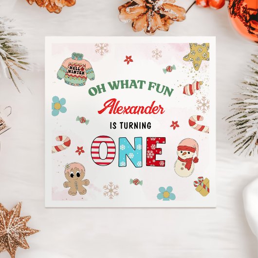 Serviette En Papier Oh What Fun Winter Noël 1er Anniversaire