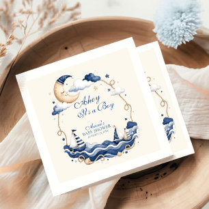 Serviette En Papier Ohé C'est un Garçon Bleu Marine Voilier Étoiles