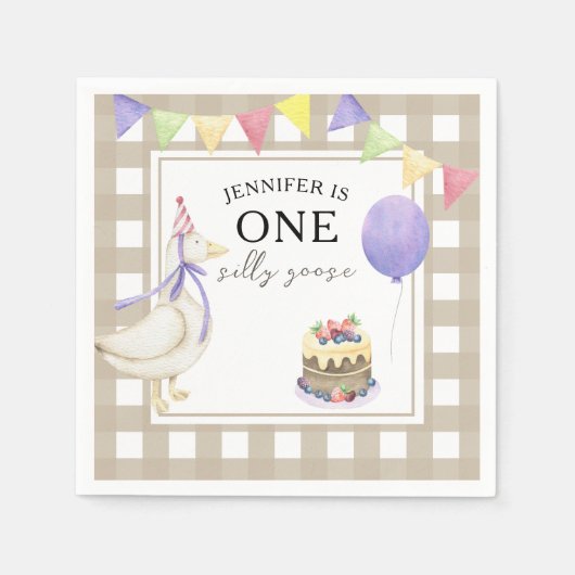 Serviette En Papier Oie aquarelle 1er anniversaire (Devant)