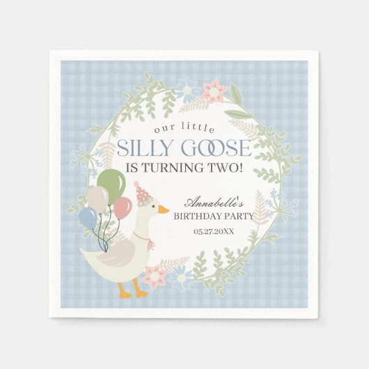 Serviette En Papier Oie bête bleue En vichy floraison (Devant)