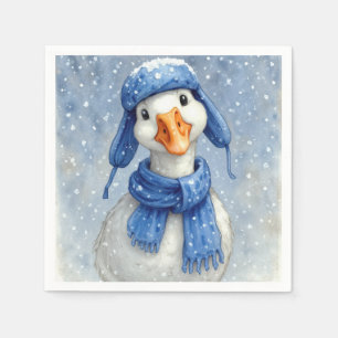 Serviette En Papier Oie blanche de Noël avec écharpe bleue
