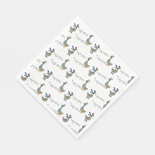 Serviette En Papier Oie de Noël en blanc (Coin)