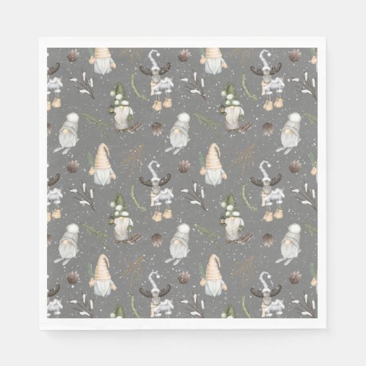 Serviette En Papier Oie de Noël et Gnomes (Devant)