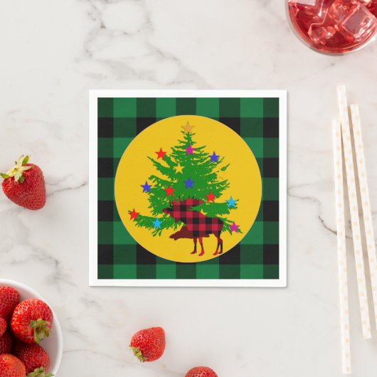 Serviette En Papier Oie de Noël rustique, Arbre, Plaid de Buffalo vert (En situation)