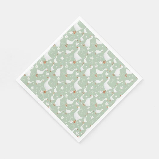 Serviette En Papier Oie et arc vert (Coin)