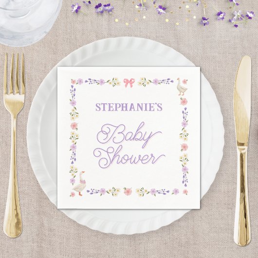 Serviette En Papier Oie Fleur sauvage baby shower Personnalisée
