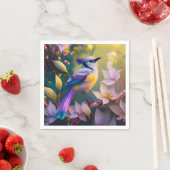 Serviette En Papier Oiseau à poitrine jaune violet (En situation)