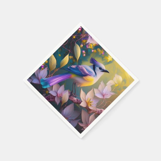 Serviette En Papier Oiseau à poitrine jaune violet (Coin)