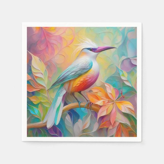 Serviette En Papier Oiseau à poitrine rouge à bec rose (Devant)