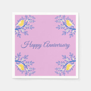 Serviette En Papier Oiseau canarien jaune, branches bleues, rose