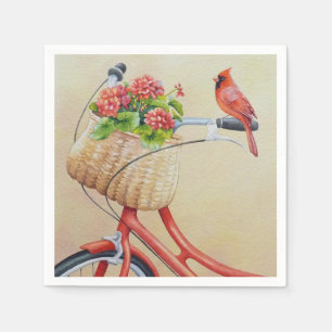 Serviette En Papier Oiseau cardinal perché sur l'aquarelle à vélo