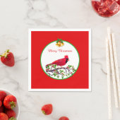 Serviette En Papier Oiseau cardinal rouge sur branche d'arbre (En situation)