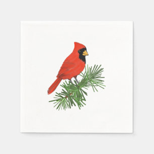 Serviette En Papier Oiseau cardinal rouge sur pin