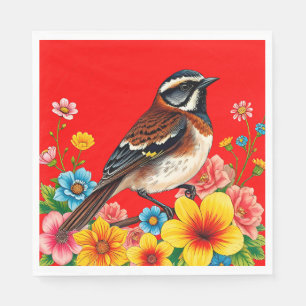 Serviette En Papier Oiseau Coloré Perché Parmi Les Fleurs