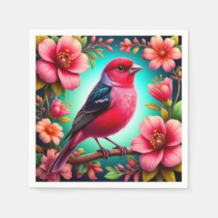Serviette En Papier Oiseau Coloré Perché sur une Branche