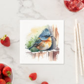 Serviette En Papier Oiseau D'Aquarelle Sur Une clôture (En situation)