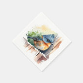 Serviette En Papier Oiseau D'Aquarelle Sur Une clôture (Coin)
