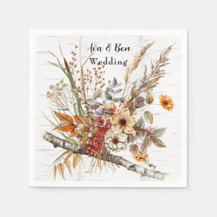 Serviette En Papier Oiseau d'automne et Mariage Fleur sauvage