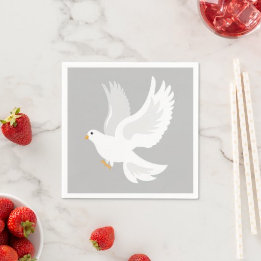 Serviette En Papier Oiseau de colombe blanche sur gris (En situation)