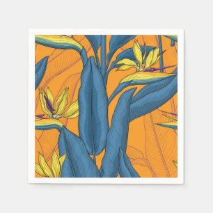 Serviette En Papier Oiseau de fleurs paradisiaques sur orange