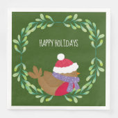Serviette En Papier Oiseau De Noël Sur Un Papier De Branche Napkin (Devant)