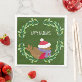 Serviette En Papier Oiseau De Noël Sur Un Papier De Branche Napkin (En situation)