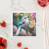 Serviette En Papier Oiseau d'Imaginaire tacheté blanc crêpé (En situation)