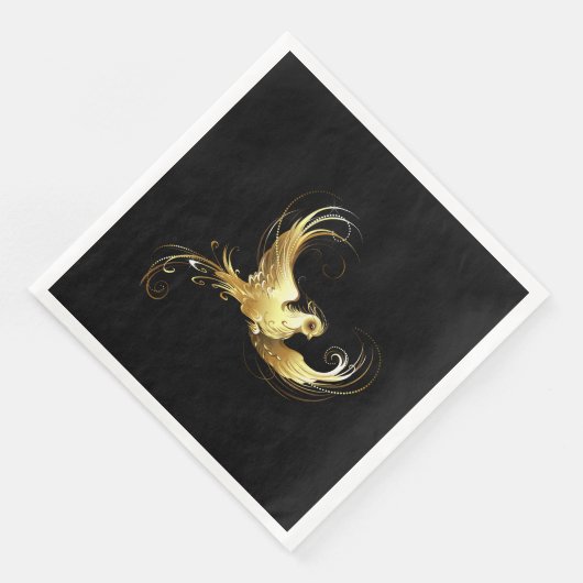 Serviette En Papier Oiseau d'or sur Arrière - plan noir (Coin)