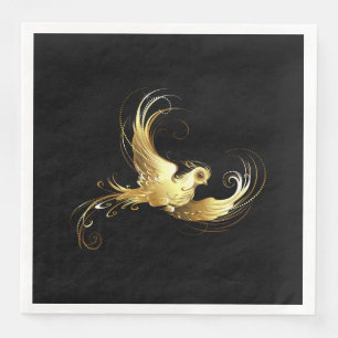 Serviette En Papier Oiseau d'or sur Arrière - plan noir