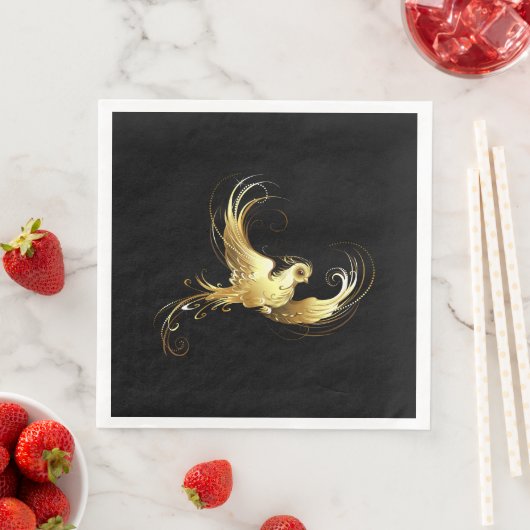 Serviette En Papier Oiseau d'or sur Arrière - plan noir (En situation)