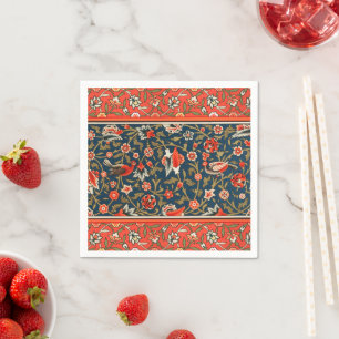Serviette En Papier Oiseau et fleurs Perse Motif bleu rouge