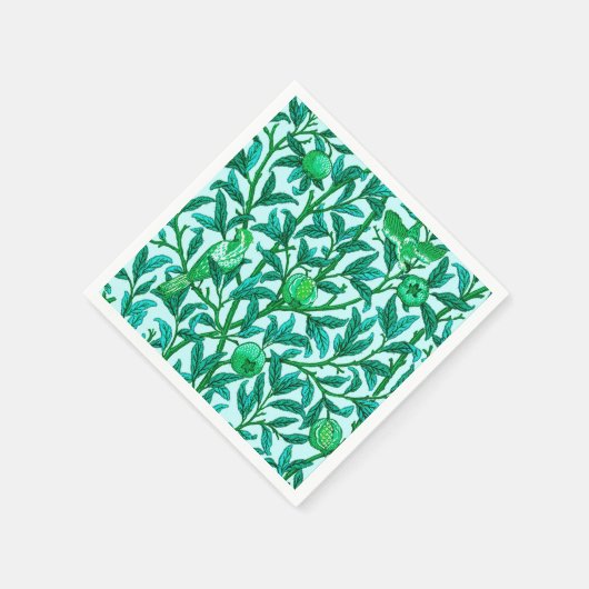 Serviette En Papier Oiseau et grenade Art Nouveau, Turquoise (Coin)
