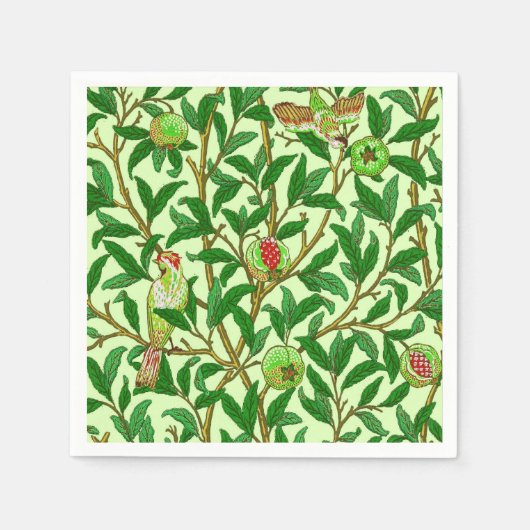 Serviette En Papier Oiseau et grenade Art Nouveau, Vert citron (Devant)
