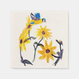 Serviette En Papier Oiseau floral Art Tournesol jaune