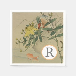Serviette En Papier Oiseau gris Poisson d'or Oriental Chinoiserie Natu
