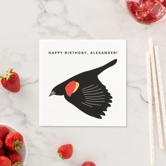 Serviette En Papier Oiseau-noir à ailes rouges en vol Anniversaire (En situation)