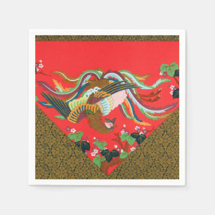 Serviette En Papier Oiseau Phoenix Rouge Japonais Vintage Art G.A. Aud