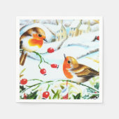 Serviette En Papier Oiseau Robin Couple Winter Holly Noël (Devant)
