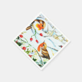 Serviette En Papier Oiseau Robin Couple Winter Holly Noël (Coin)