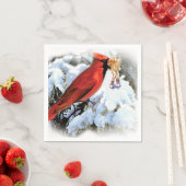 Serviette En Papier oiseau rouge dans la neige (En situation)