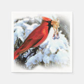 Serviette En Papier oiseau rouge dans la neige (Devant)