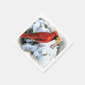 Serviette En Papier oiseau rouge dans la neige (Coin)