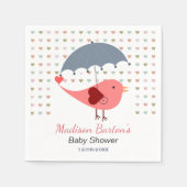 Serviette En Papier Oiseau sous parapluie Baby shower Coeurs pluviants (Devant)