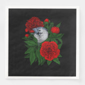 Serviette En Papier Oiseau sur un bouquet de pivoine rouge (Devant)