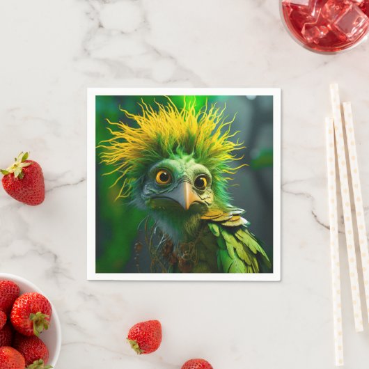 Serviette En Papier Oiseau vert (En situation)