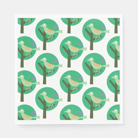 Serviette En Papier Oiseau vert et arbre Motif Nature inspirée (Devant)